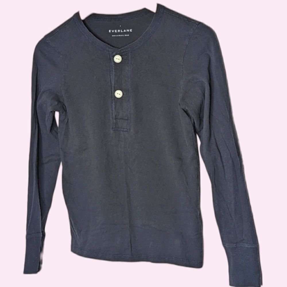 EVERLANE Black Long Sleeve Two Button Cotton T-shirt size S